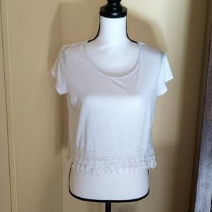 Rewind white crop top with lace design